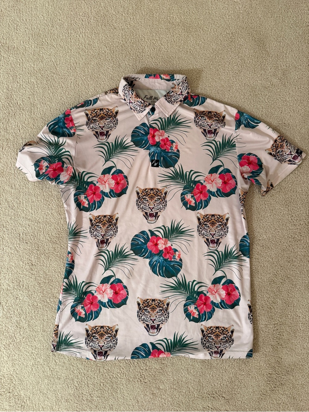 Men's White Tropical Leopard-Print Polo
